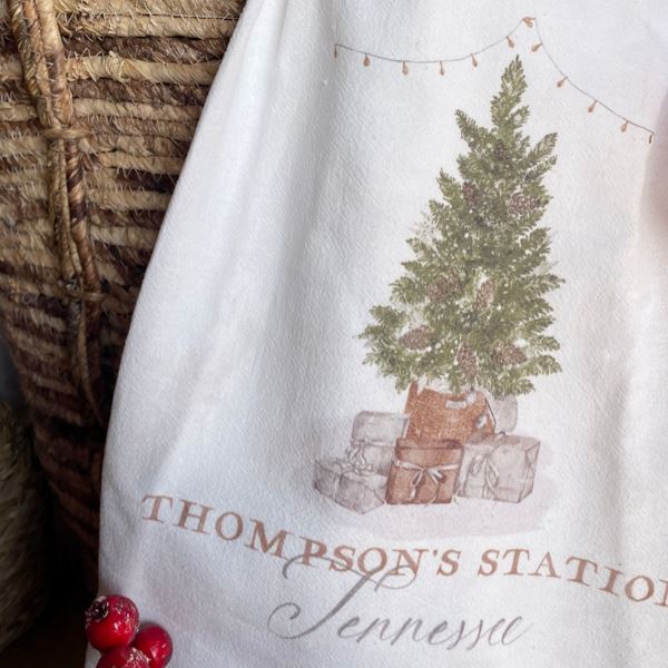 Christmas Cottage Tree Thompson's Station, TN Tea Towel Mason Grove Farm 