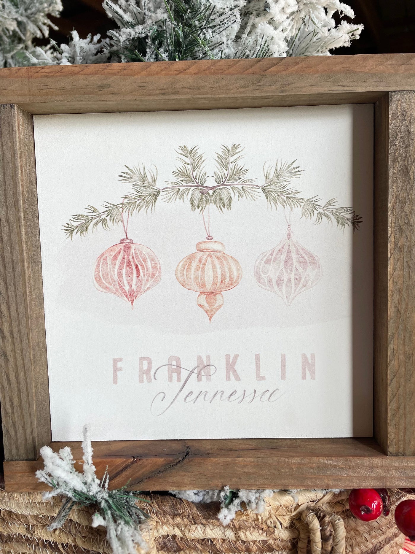 Holiday Ornament Franklin, TN Wood Framed Sign Mason Grove Farm 